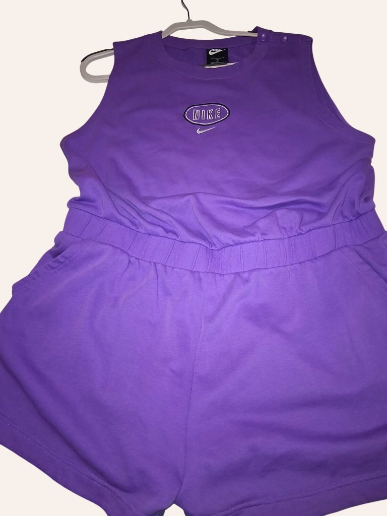 Nike Womens Purple Sleeveless Romper Elastic Waist Button Closures Size 1x 14/16